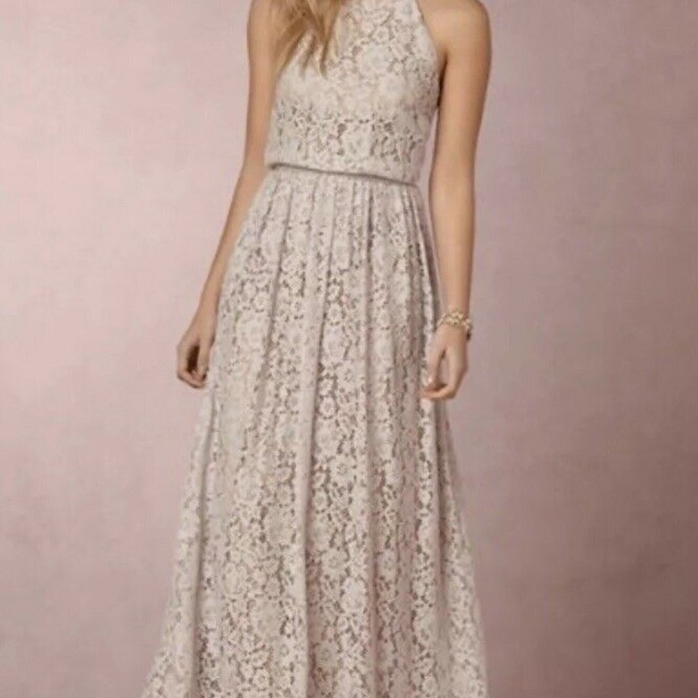 BHLDN Blue Lace Floral Embroidered Dress Halter Alana Maxi - Size 4